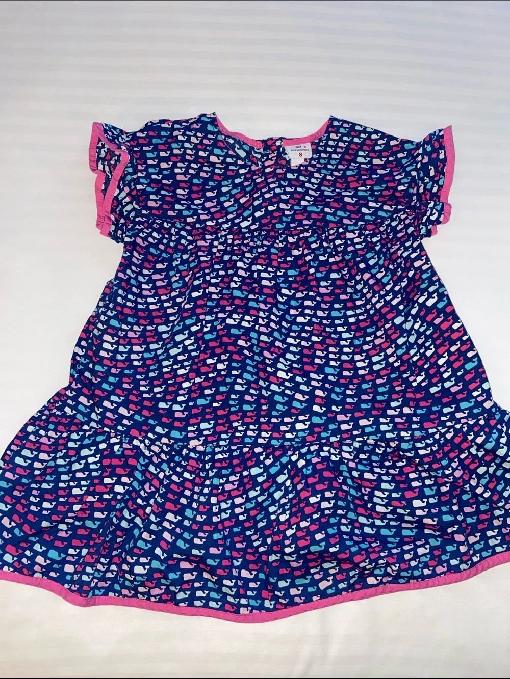 Vineyard Vines Navy Multicolor Whale Print dress with Pink Trim size 4T